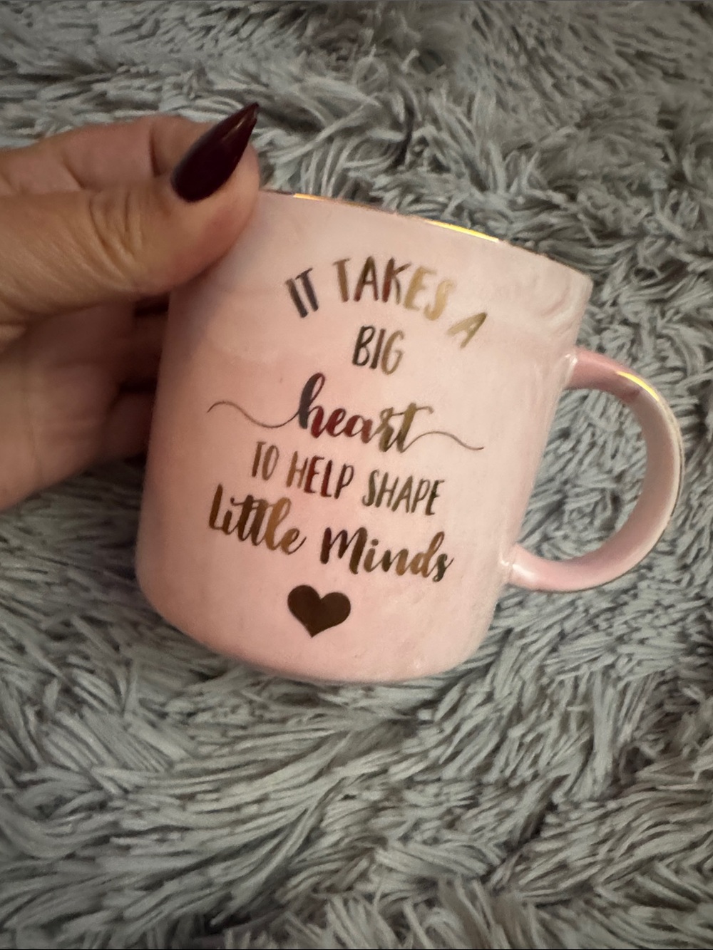 Pink Mug with Gold Script — Teacher Appreciation
